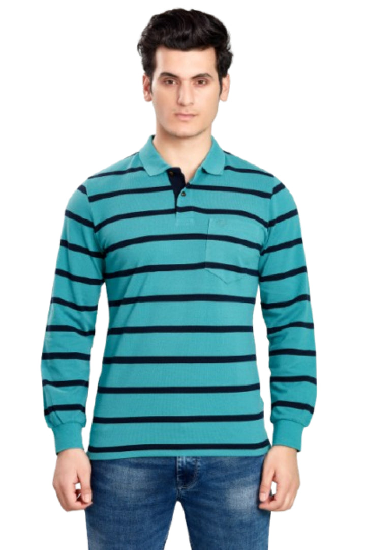 Men's Striped Long Sleeve Polo Shirt – Casual & Comfortable