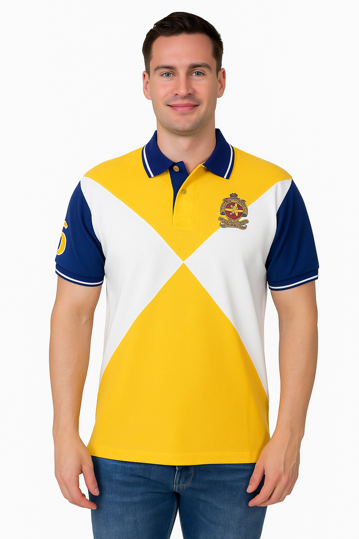 Men's Cut & Sew Polo T-Shirt with Crest Embroidery – Premium Cotton Casual Wear