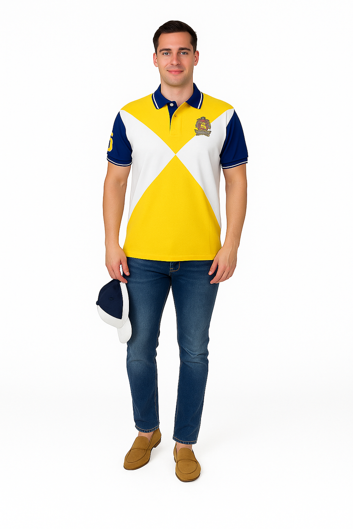 Men's Cut & Sew Polo T-Shirt with Crest Embroidery – Premium Cotton Casual Wear