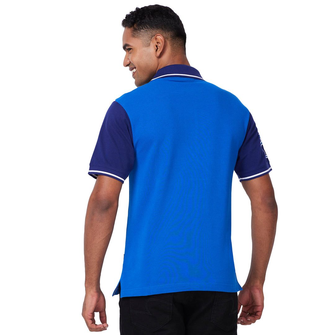 Men's Cut & Sew Polo T-Shirt with Crest Embroidery – Premium Cotton Casual Wear