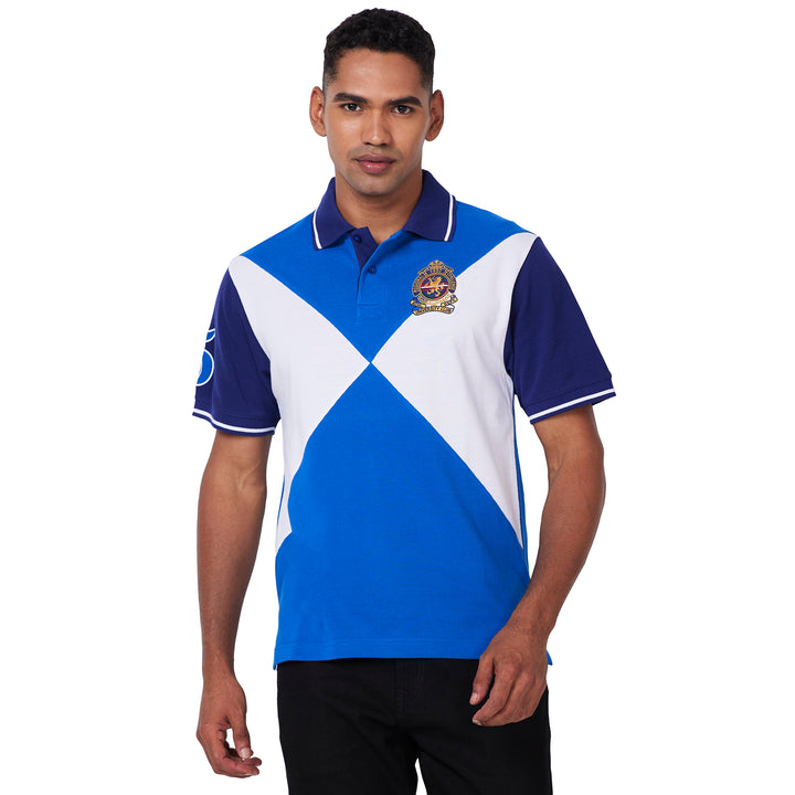 Men's Cut & Sew Polo T-Shirt with Crest Embroidery – Premium Cotton Casual Wear