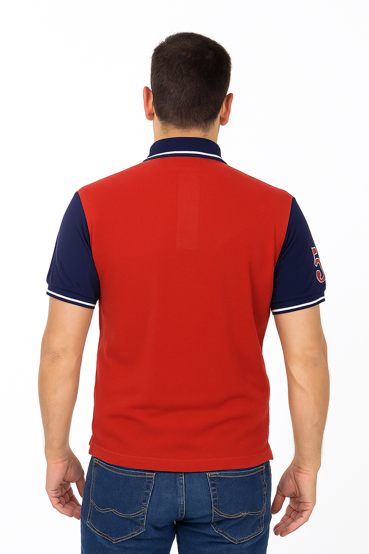 Men's Cut & Sew Polo T-Shirt with Crest Embroidery – Premium Cotton Casual Wear