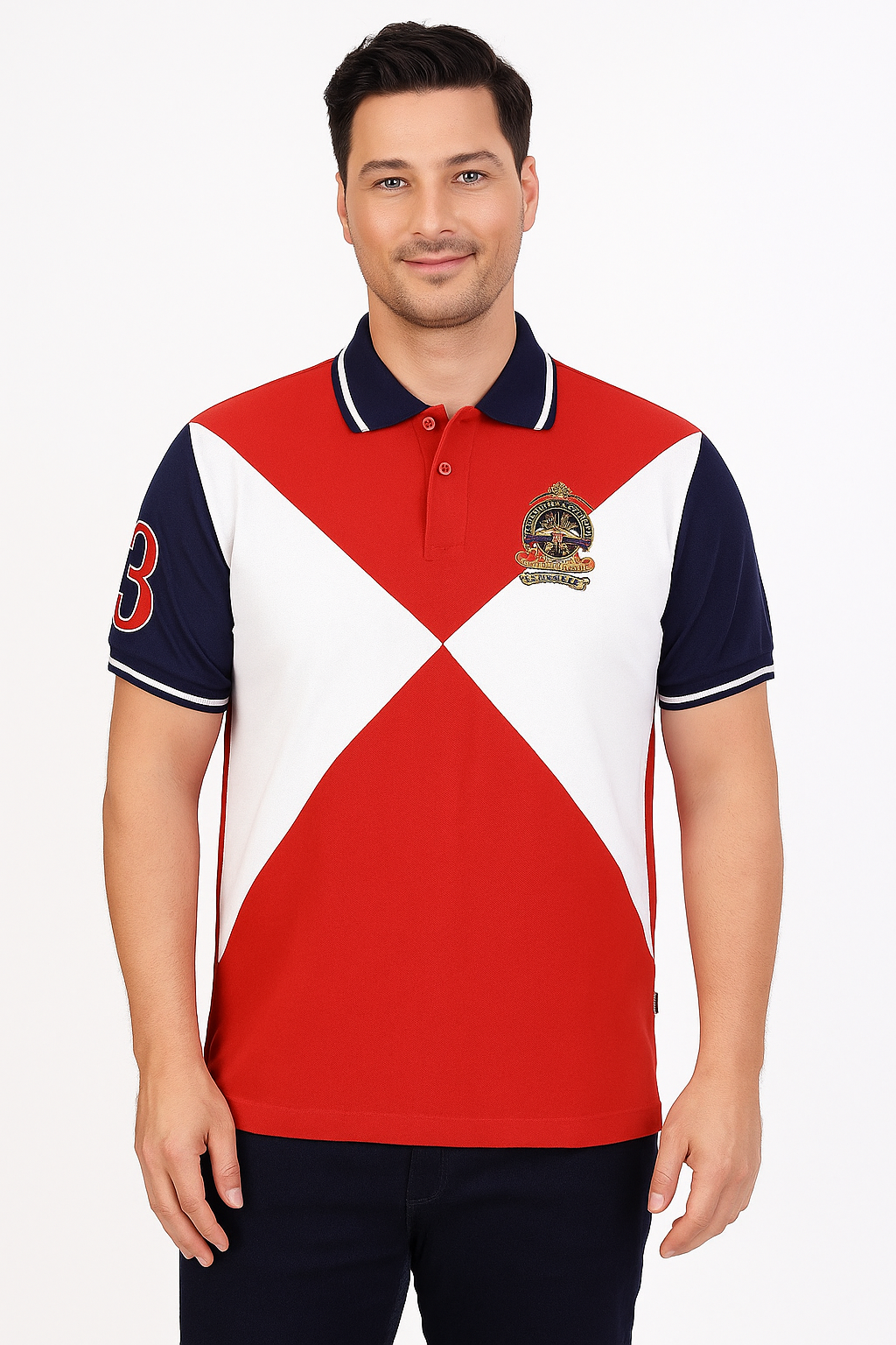 Men's Cut & Sew Polo T-Shirt with Crest Embroidery – Premium Cotton Casual Wear