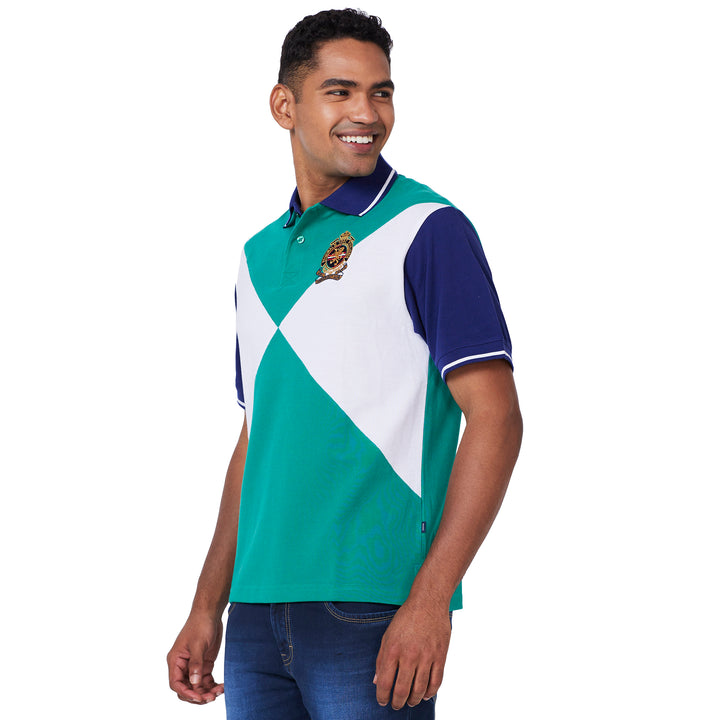 Men's Cut & Sew Polo T-Shirt with Crest Embroidery – Premium Cotton Casual Wear