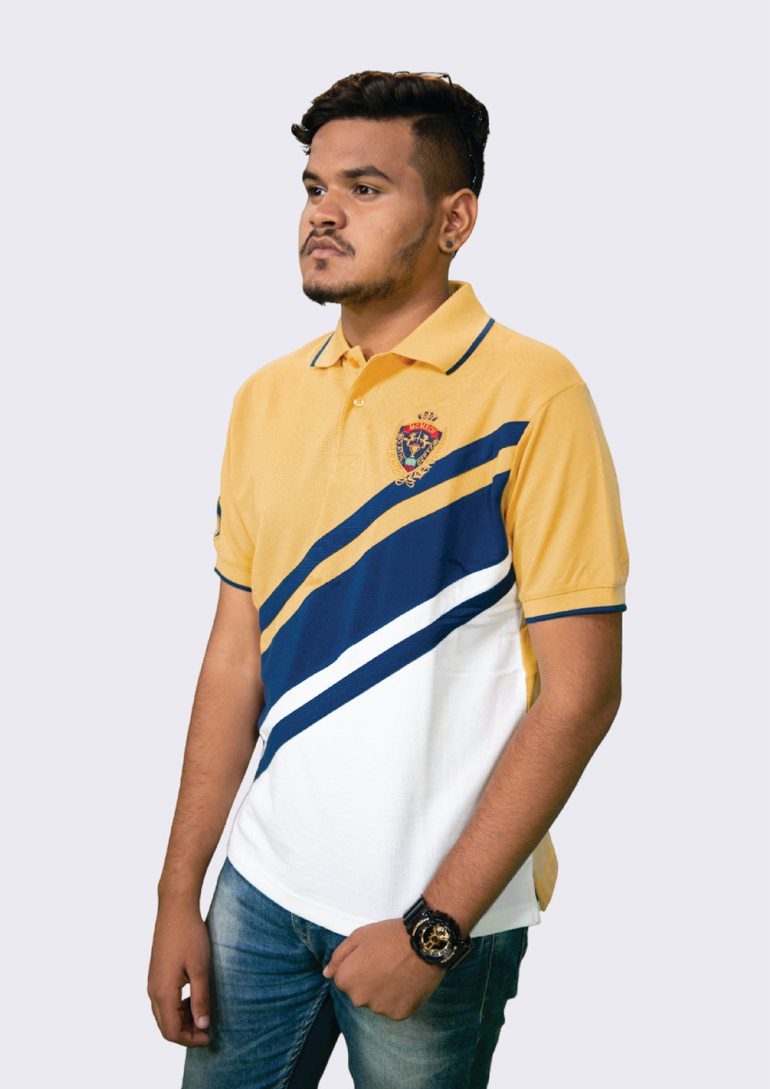 Crest Embroidered Polo – Cotton-Polyester Blend T-Shirts