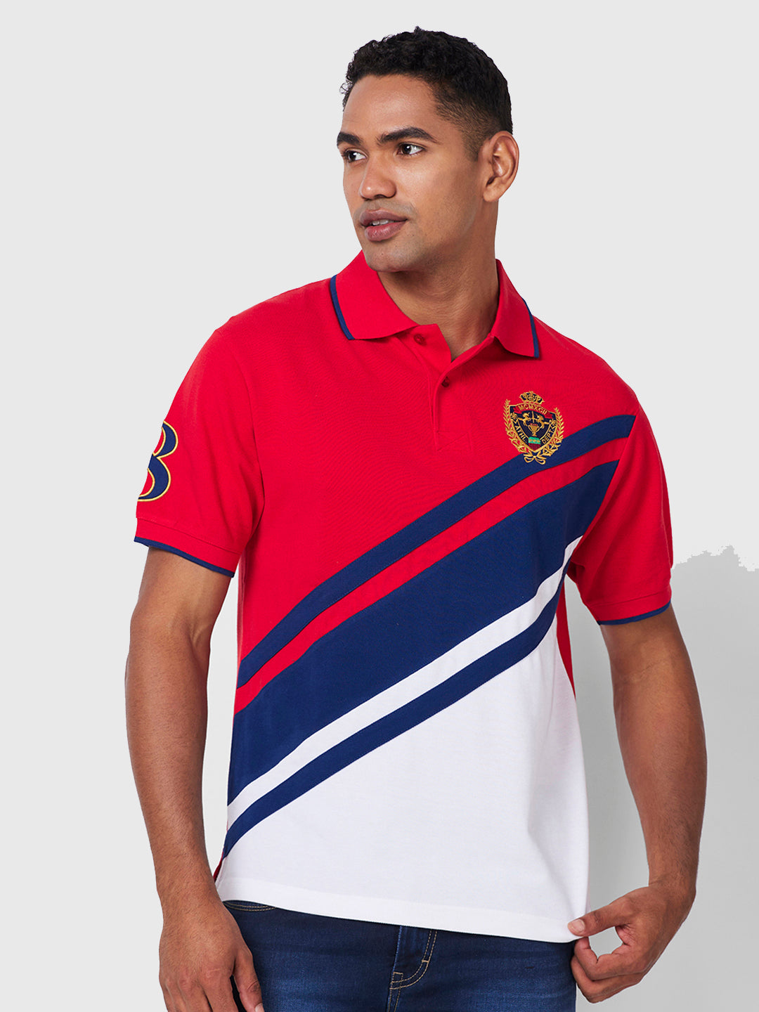 Crest Embroidered Polo – Cotton-Polyester Blend T-Shirts