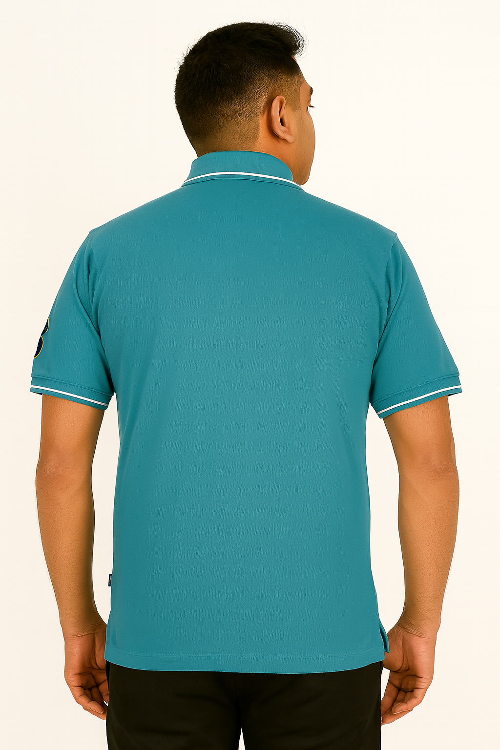 Men’s Cut & Sew Crest Polo T-Shirt – Stylish Tri-Color Embroidered Collar Tee