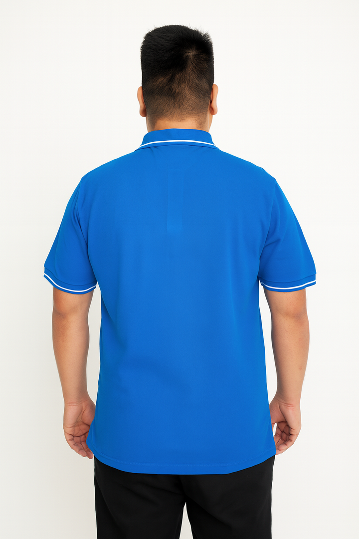 Men’s Cut & Sew Crest Polo T-Shirt – Stylish Tri-Color Embroidered Collar Tee