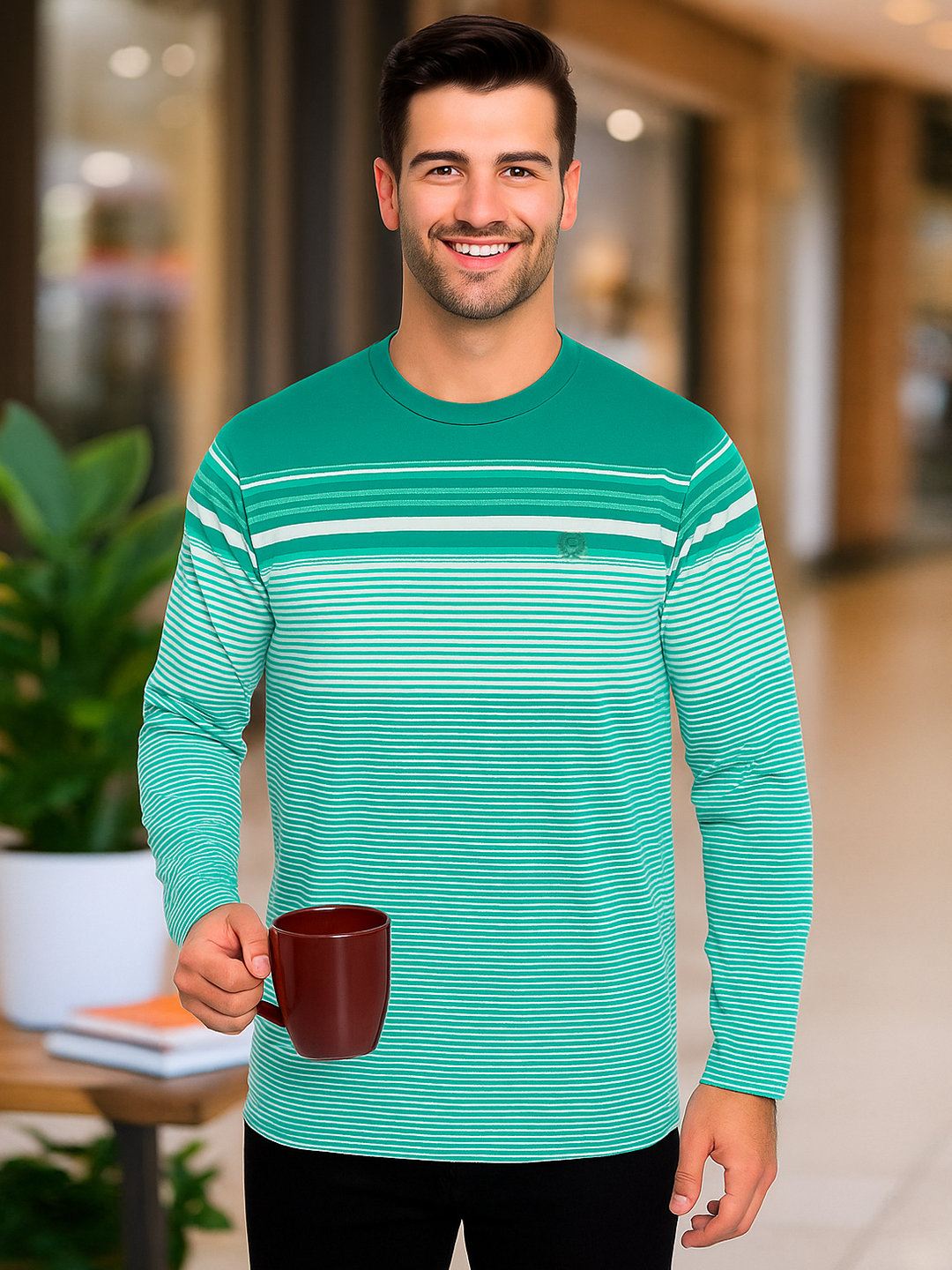 Men’s Full Sleeve Striped Round Neck T-Shirt