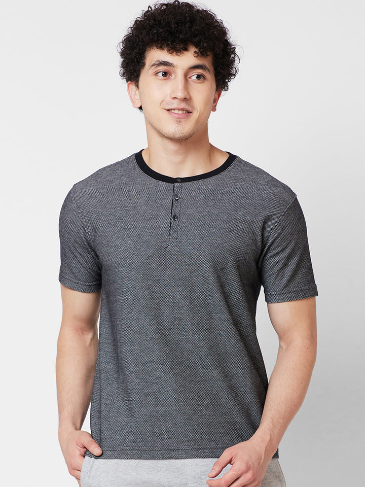 Men’s Textured Henley Neck T-Shirt