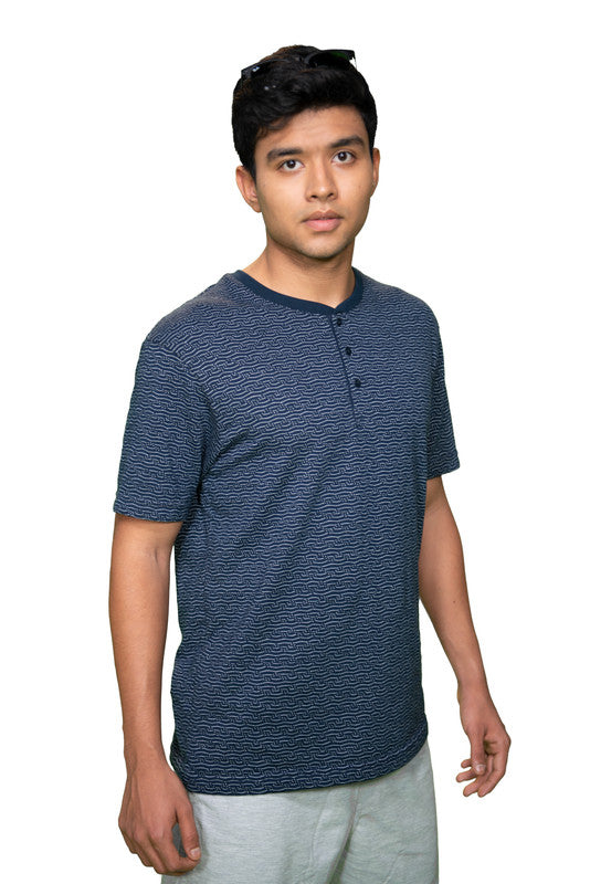 Men’s Jacquard Henley Neck T-Shirt | Textured  Casual Wear