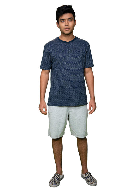 Men’s Jacquard Henley Neck T-Shirt | Textured  Casual Wear