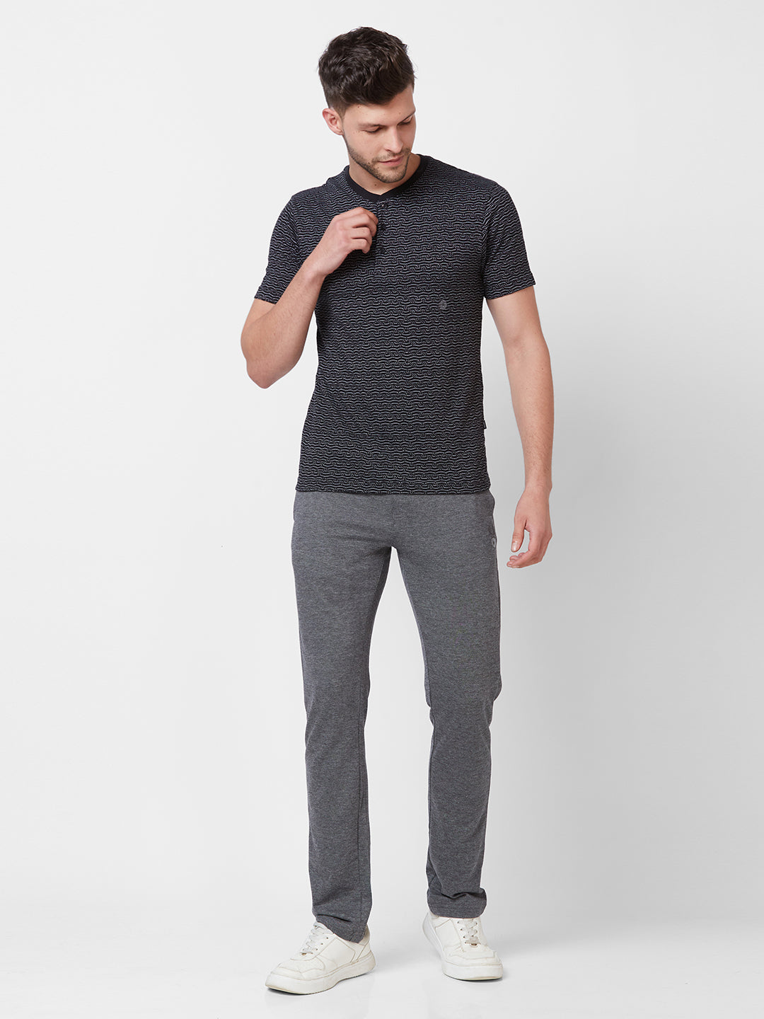 Men’s Jacquard Henley Neck T-Shirt | Textured  Casual Wear
