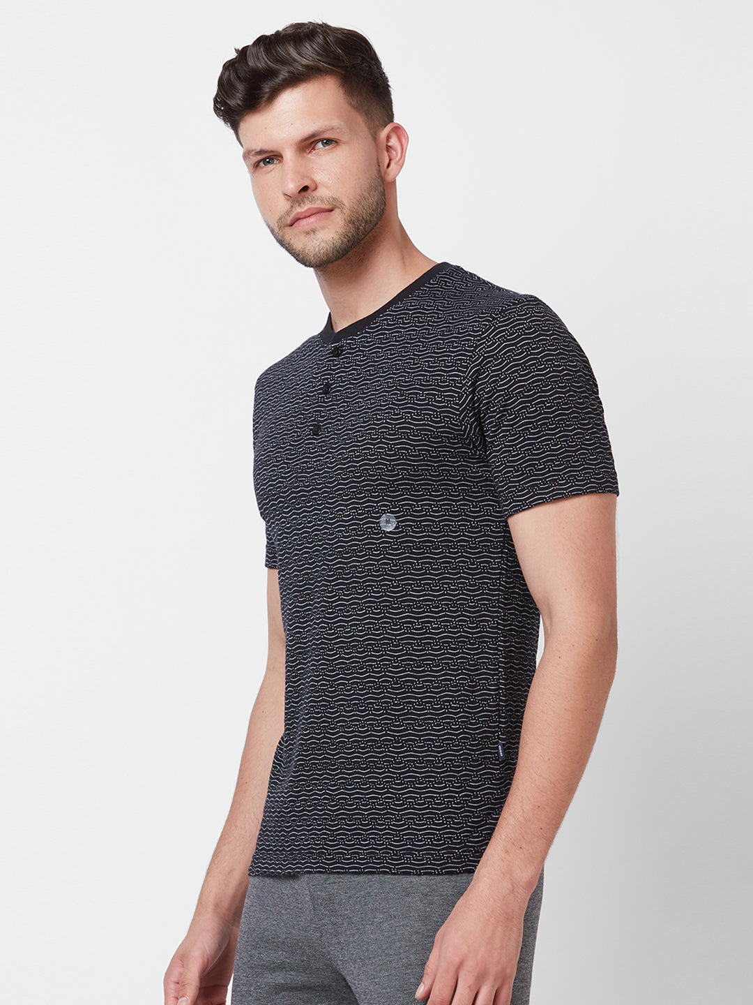 Men’s Jacquard Henley Neck T-Shirt | Textured  Casual Wear