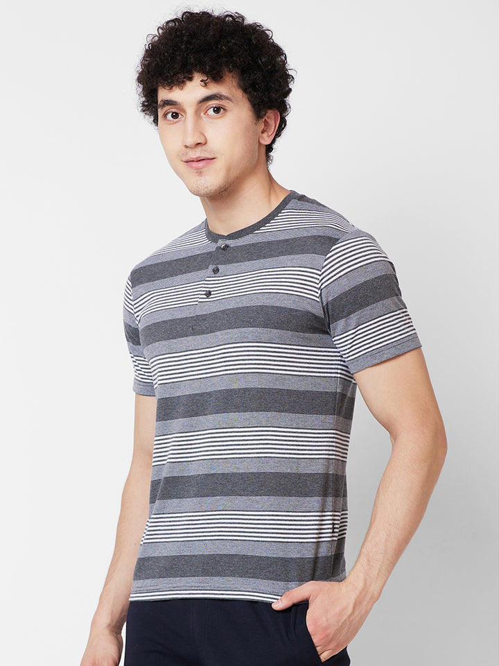Men’s Striped Henley Neck T-Shirt