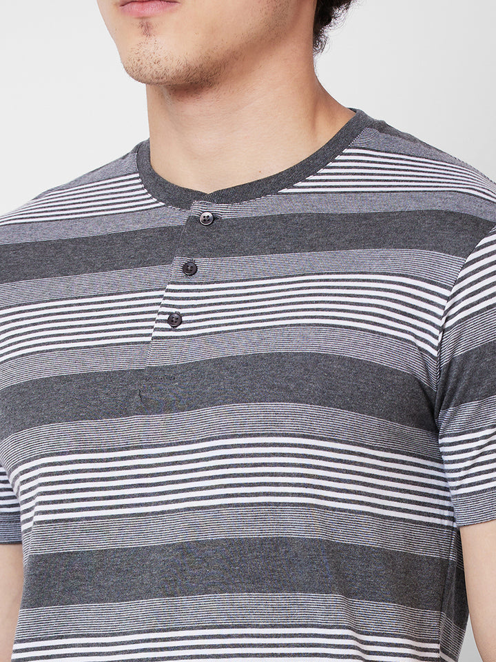 Men’s Striped Henley Neck T-Shirt