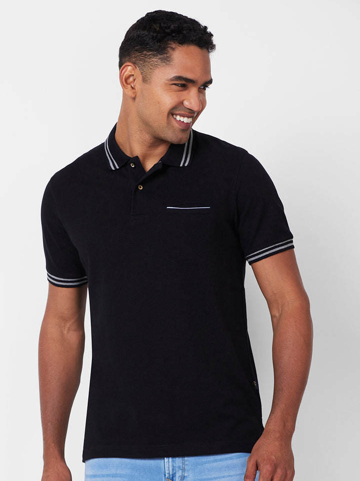 Men's Solid Polo T-Shirt with Contrast Tipping