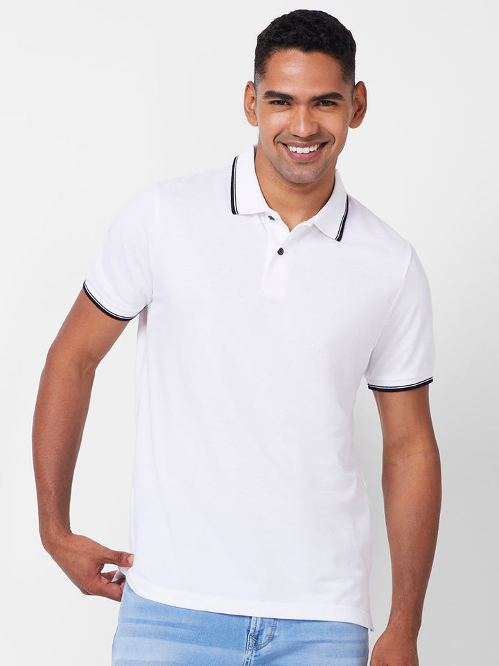 Men's Solid Polo T-Shirt with Contrast Tipping