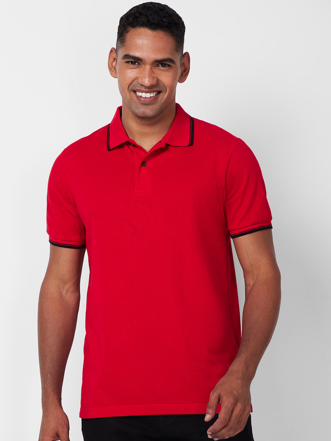 Men's Solid Polo T-Shirt with Contrast Tipping