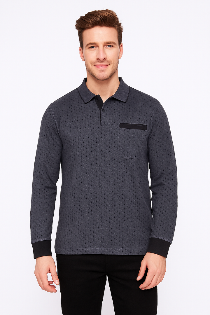 Men’s Textured Polo Neck T-Shirt