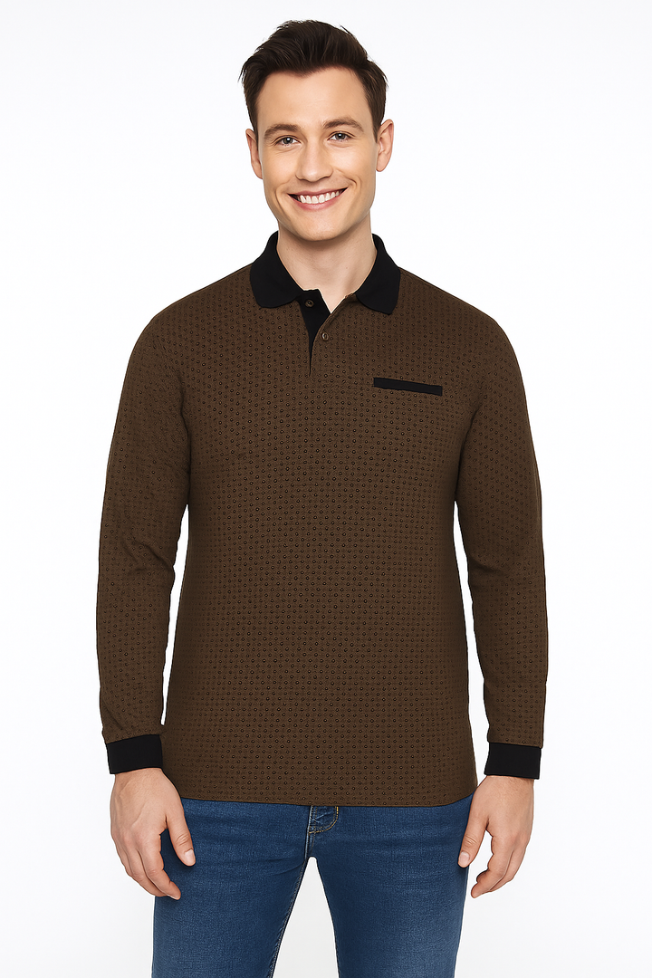Men’s Textured Polo Neck T-Shirt