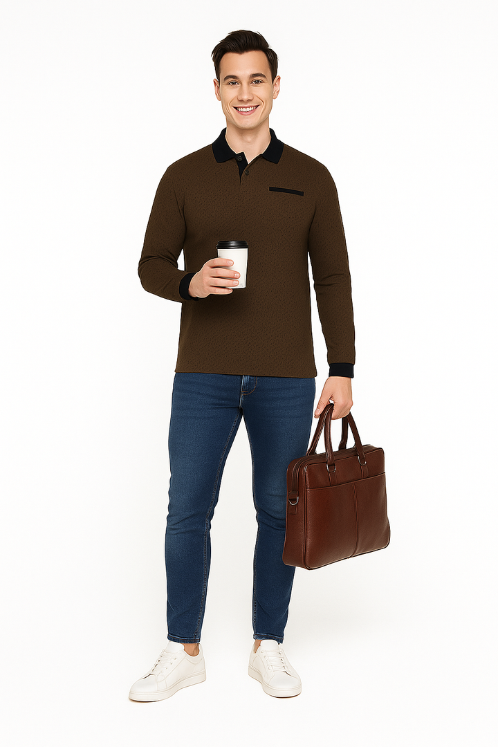 Men’s Textured Polo Neck T-Shirt