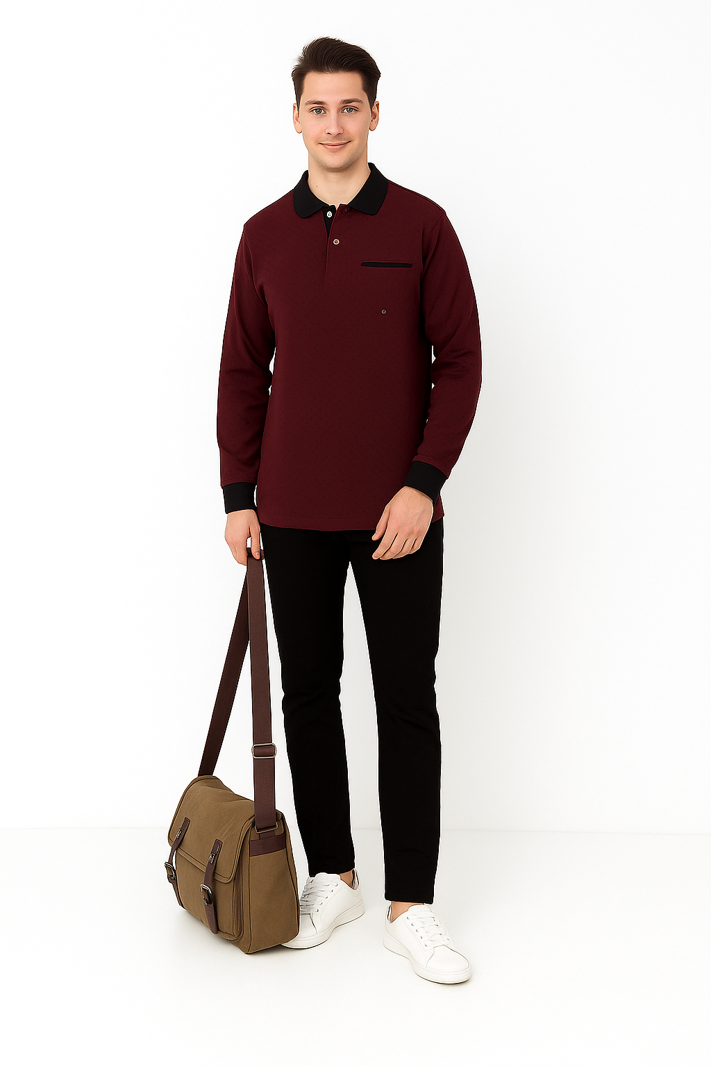 Men’s Textured Polo Neck T-Shirt