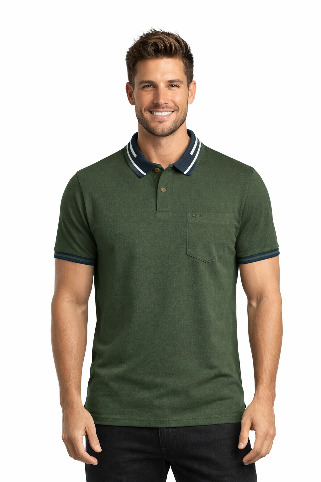 Men’s Solid Polo with Tipping Collar