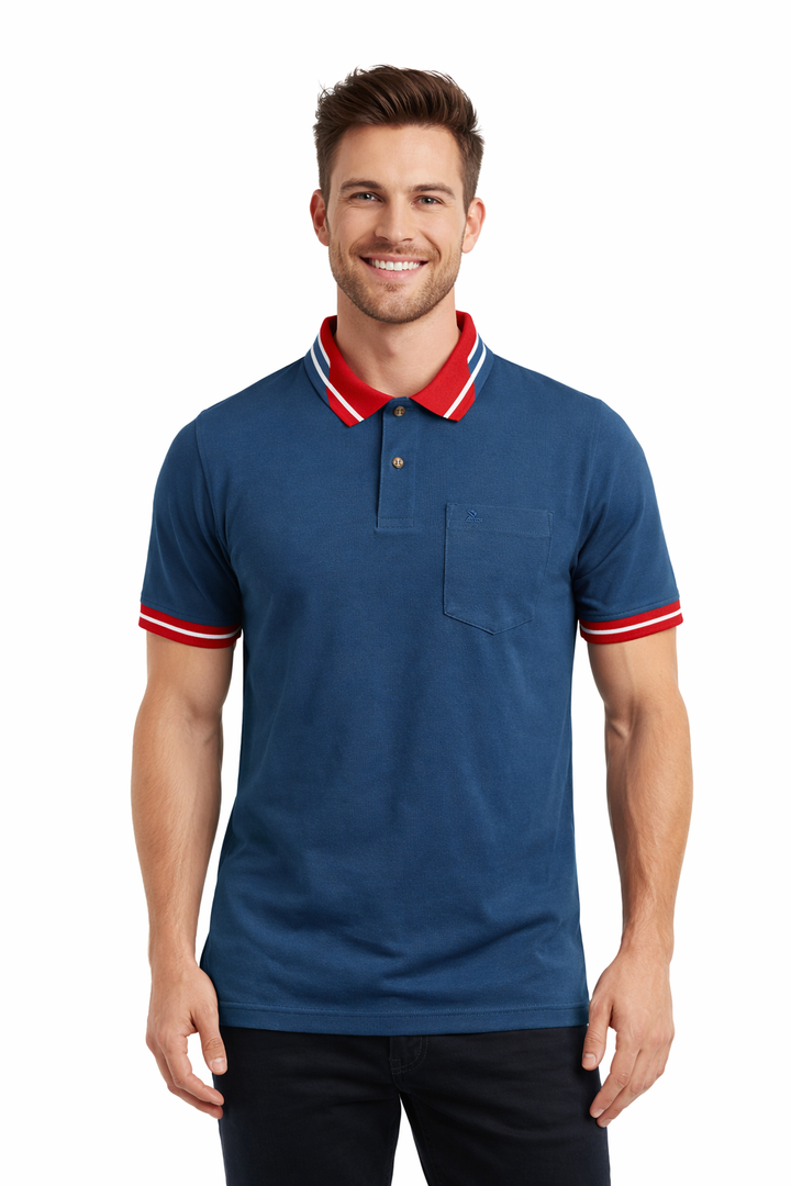 Men’s Solid Polo with Tipping Collar