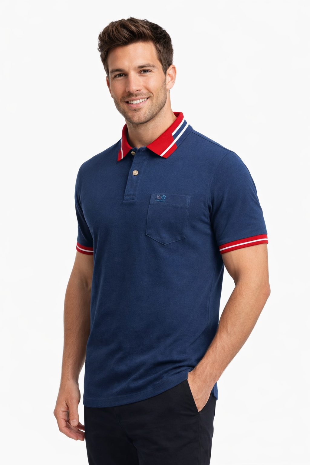 Men’s Solid Polo with Tipping Collar