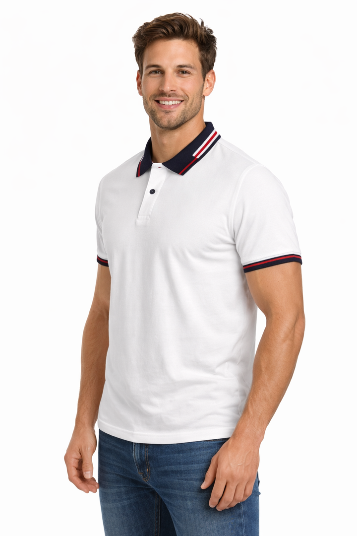 Men’s Solid Polo with Tipping Collar
