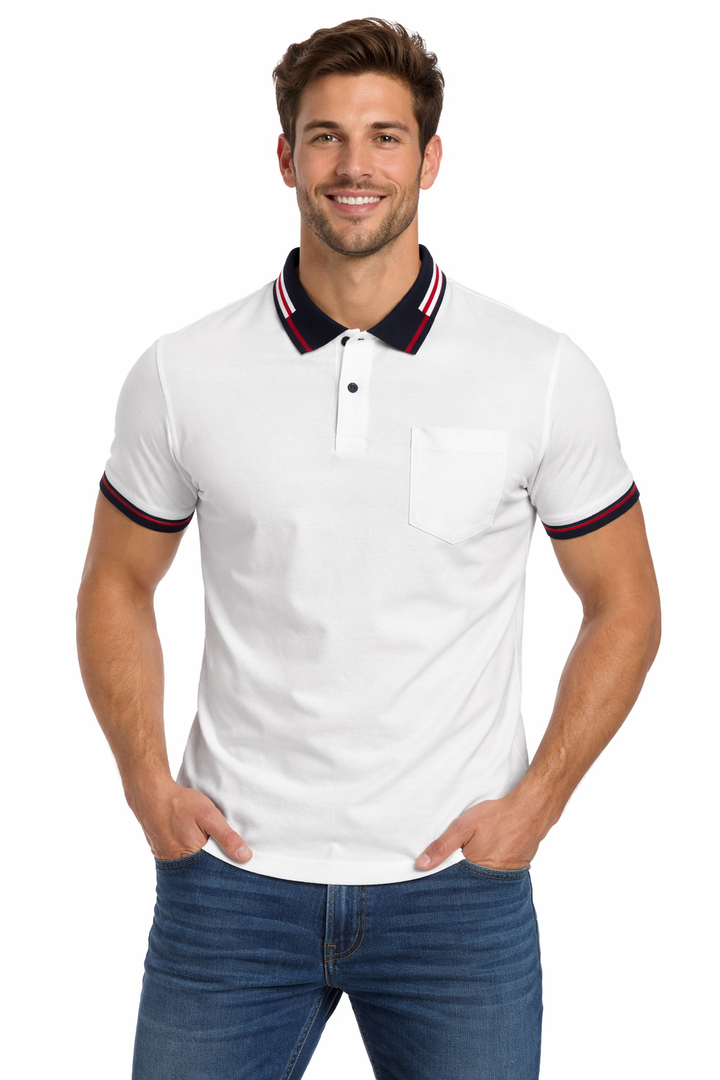 Men’s Solid Polo with Tipping Collar