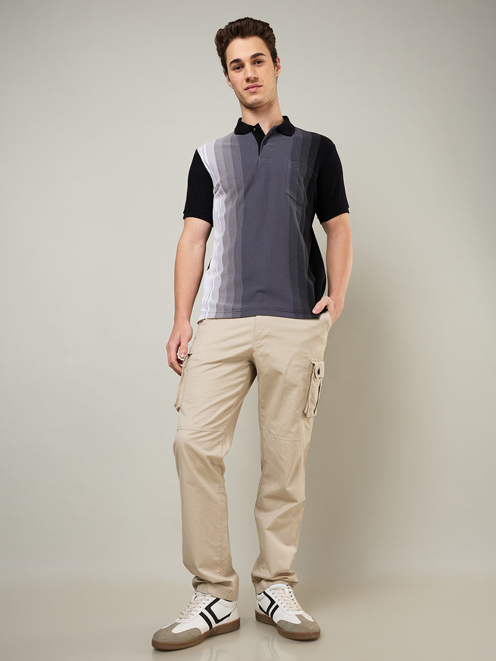 Men’s Vertical Stripe Piqué Polo Cotton Blend  T-Shirt