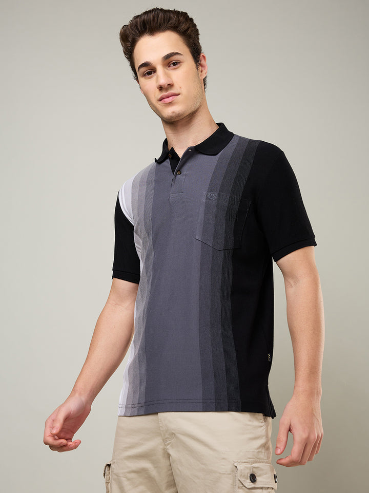 Men’s Vertical Stripe Piqué Polo Cotton Blend  T-Shirt