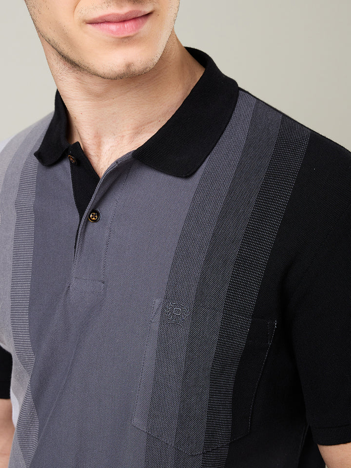 Men’s Vertical Stripe Piqué Polo Cotton Blend  T-Shirt
