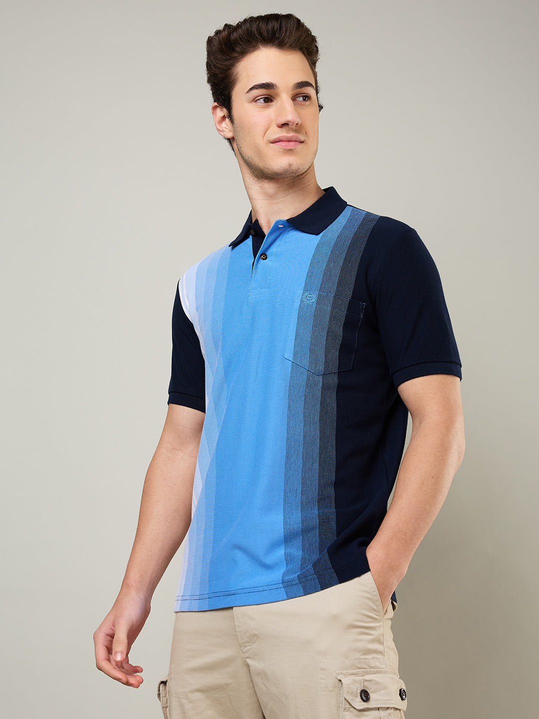 Men’s Vertical Stripe Piqué Polo Cotton Blend  T-Shirt