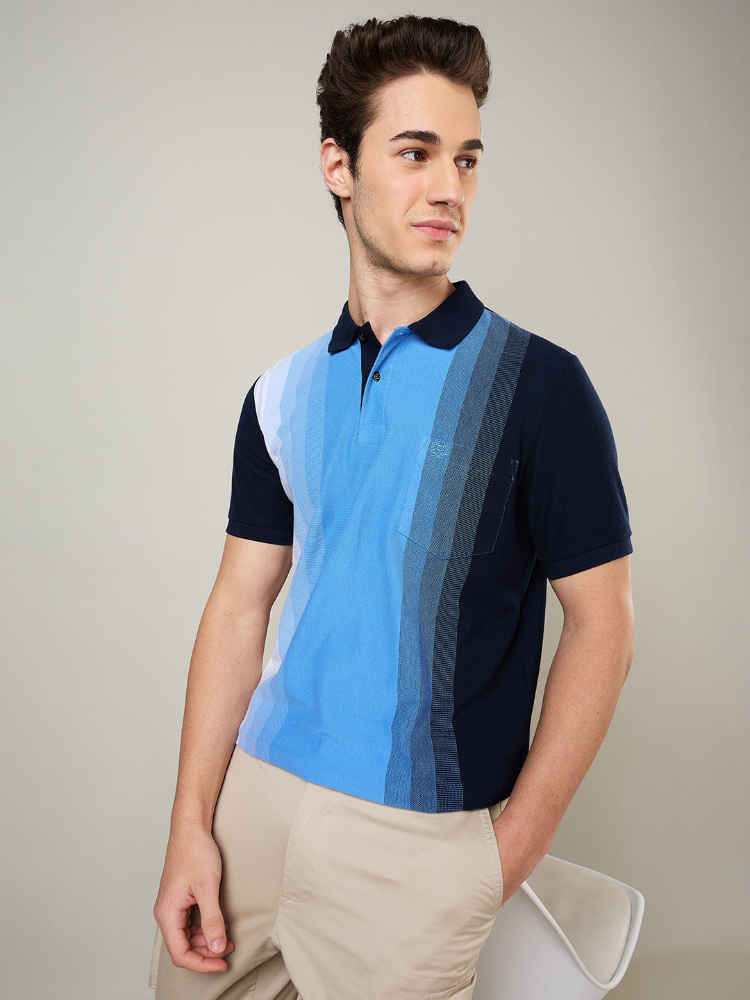 Men’s Vertical Stripe Piqué Polo Cotton Blend  T-Shirt