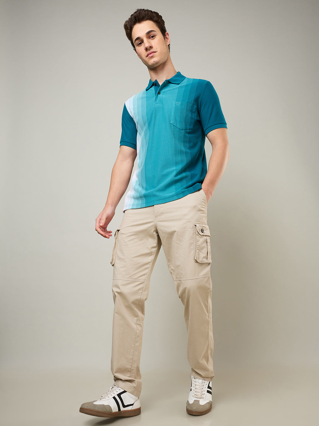 Men’s Vertical Stripe Piqué Polo Cotton Blend  T-Shirt