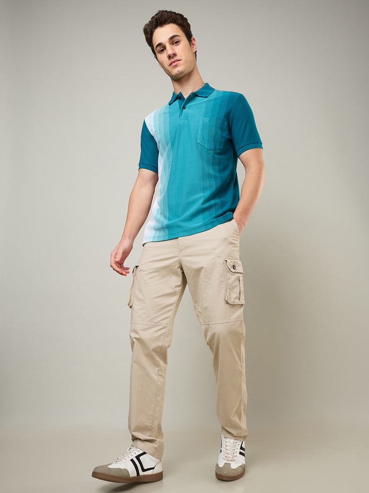 Men’s Vertical Stripe Piqué Polo Cotton Blend  T-Shirt