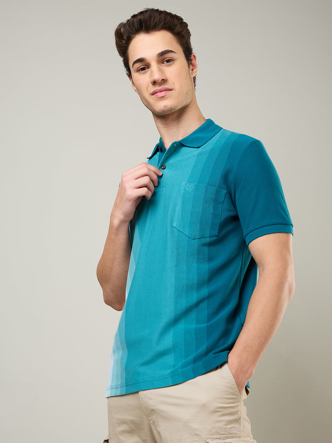 Men’s Vertical Stripe Piqué Polo Cotton Blend  T-Shirt