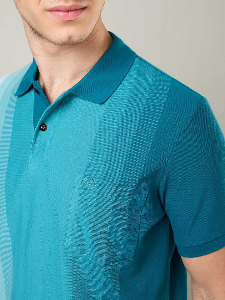 Men’s Vertical Stripe Piqué Polo Cotton Blend  T-Shirt