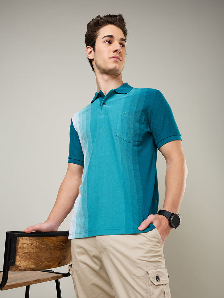 Men’s Vertical Stripe Piqué Polo Cotton Blend  T-Shirt