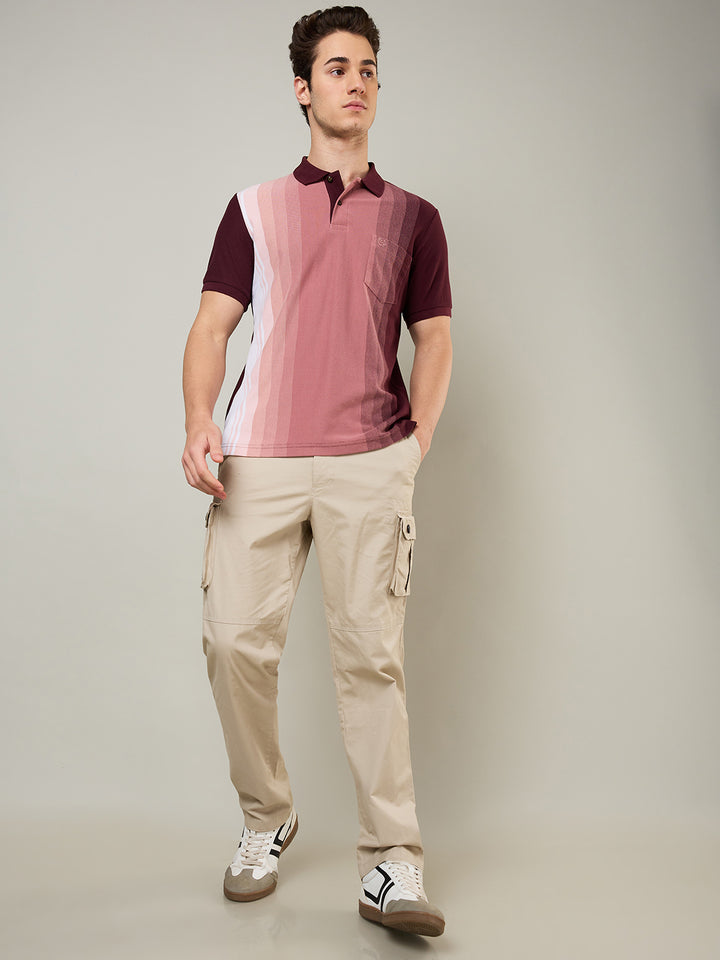 Men’s Vertical Stripe Piqué Polo Cotton Blend  T-Shirt