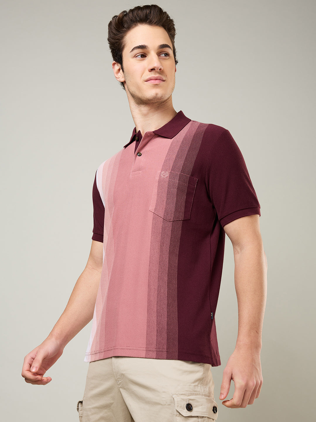 Men’s Vertical Stripe Piqué Polo Cotton Blend  T-Shirt