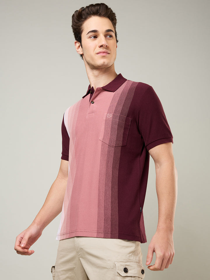 Men’s Vertical Stripe Piqué Polo Cotton Blend  T-Shirt