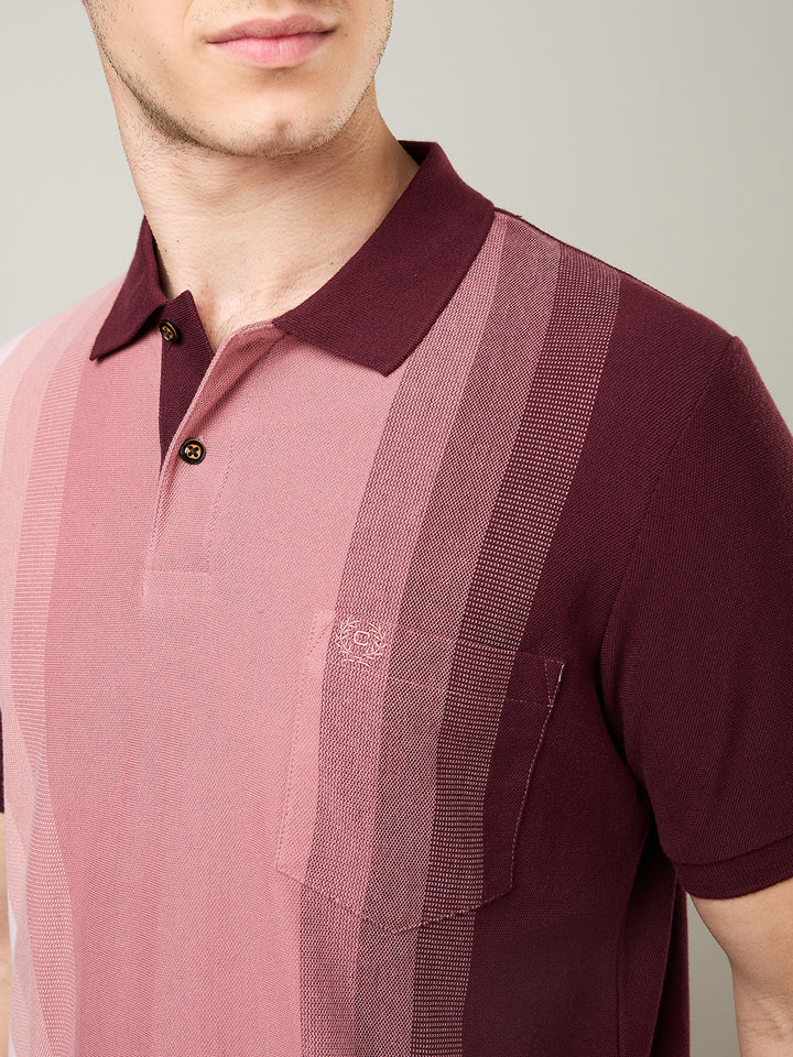 Men’s Vertical Stripe Piqué Polo Cotton Blend  T-Shirt