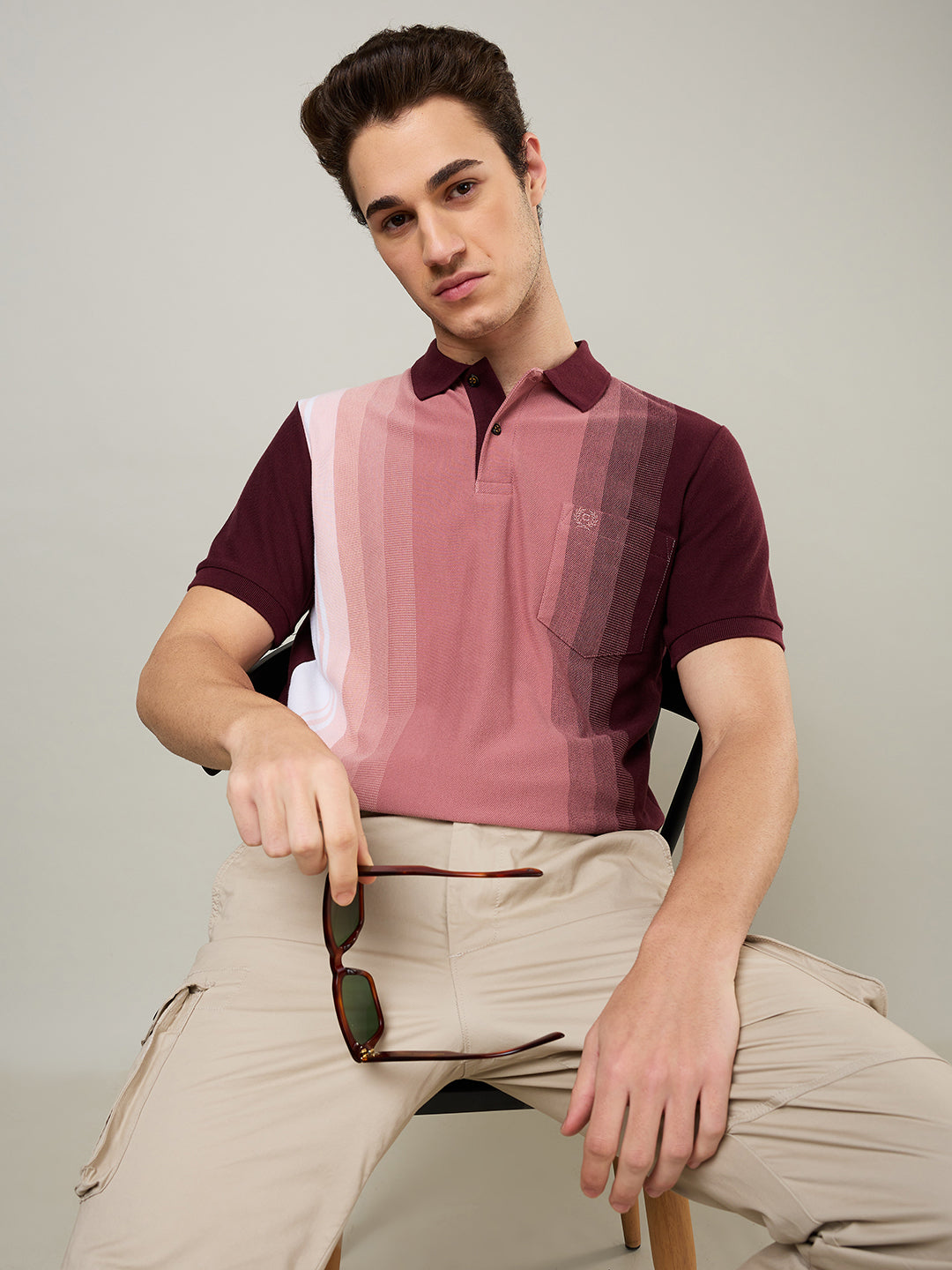 Men’s Vertical Stripe Piqué Polo Cotton Blend  T-Shirt