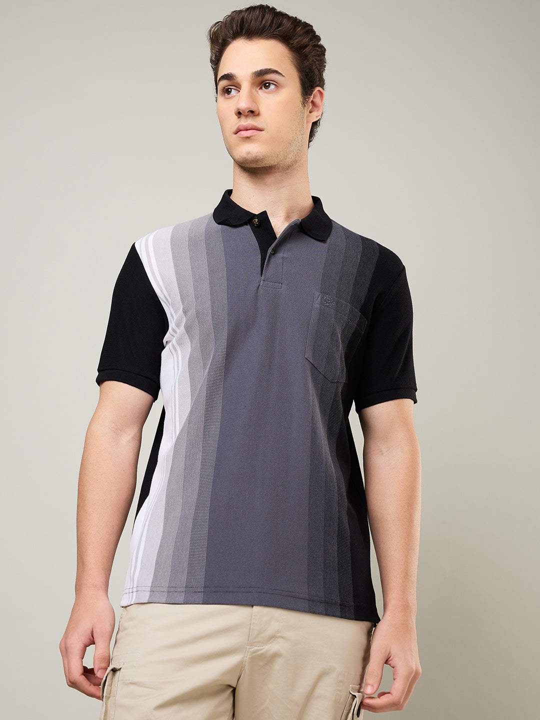 Men’s Vertical Stripe Piqué Polo Cotton Blend  T-Shirt