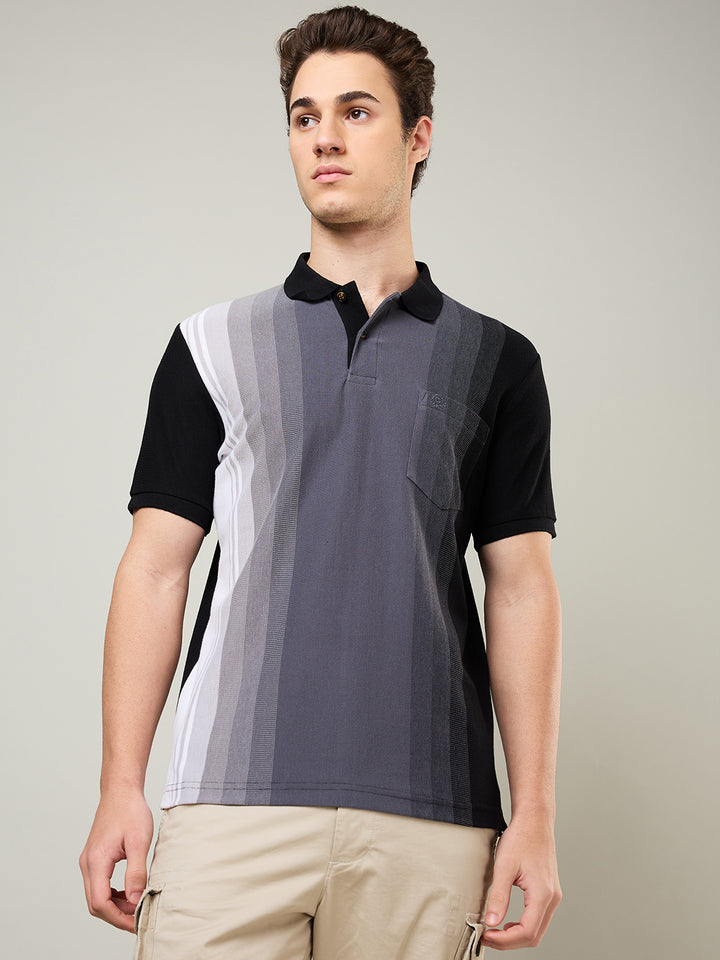 Men’s Vertical Stripe Piqué Polo Cotton Blend  T-Shirt