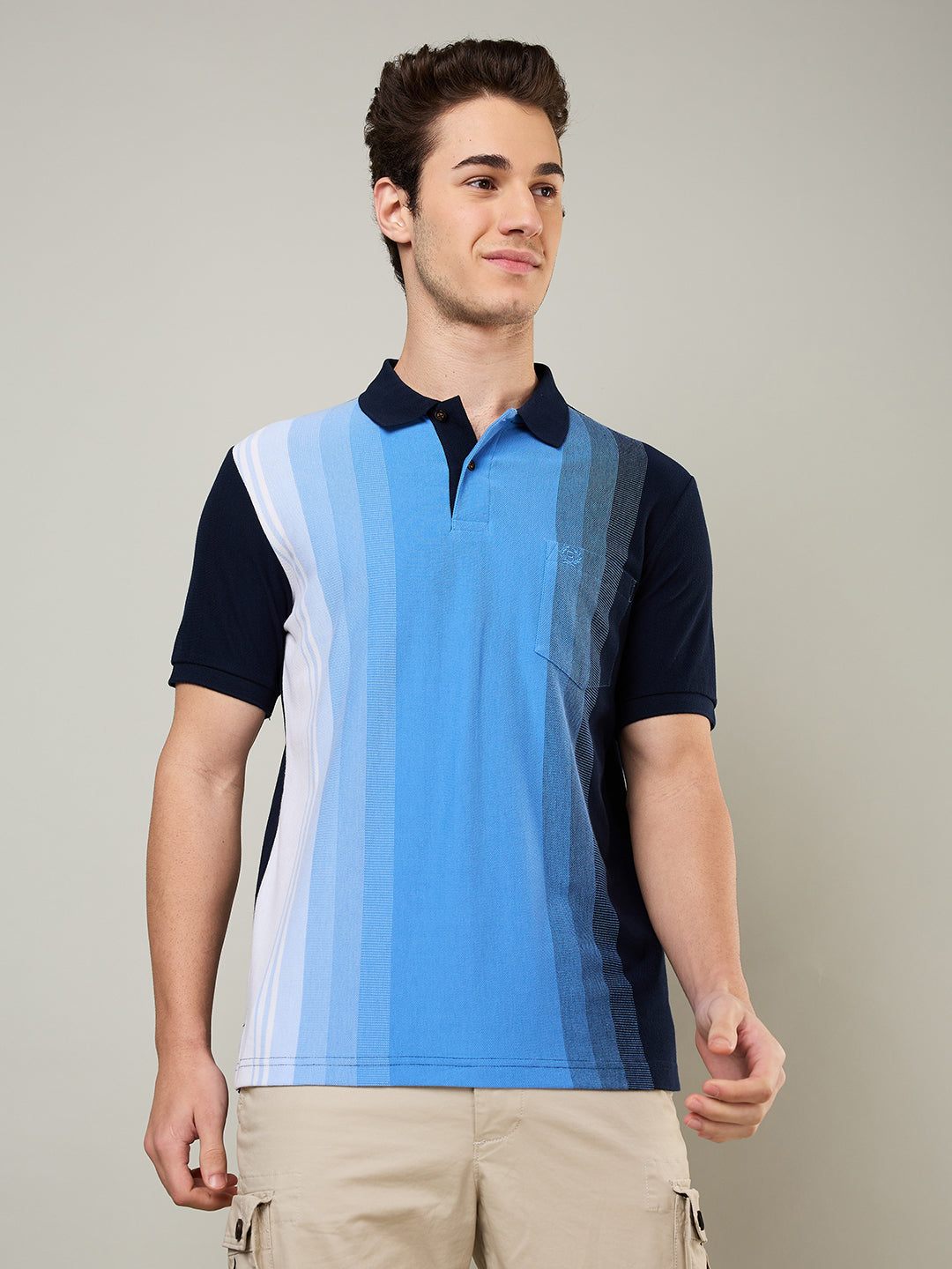 Men’s Vertical Stripe Piqué Polo Cotton Blend  T-Shirt
